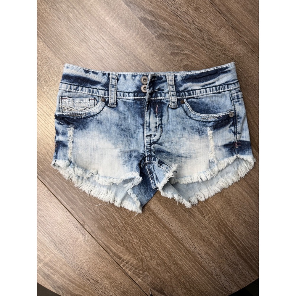 Hydraulic Bailey Acid Wash Distressed Denim Shorts Rhinestone Size 5/6 Low Rise